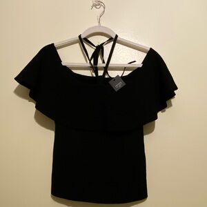 Club Monaco Rowlen Jacquard Chandails Elegant Black Off-Shoulder Top. Size S New